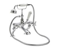 Old London Topaz White Crosshead Bath Shower Mixer Tap and Shower Kit with Dome Collar | Chrome | Brass | 350mm x 320mm x 155mm