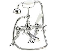 Old London Topaz White Crosshead Bath Shower Mixer Tap and Shower Kit with Hex Collar | Chrome | Brass | 350mm x 320mm x 155mm