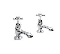Old London Topaz White Crosshead Bath Taps with Dome Collar | Chrome | Brass | 66mm x 137mm x 119mm