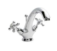 Old London Topaz White Crosshead Mono Basin Mixer Tap with Dome Collar | Chrome | Brass | 214mm x 176mm x 185mm