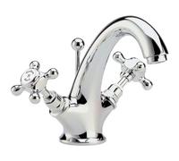 Old London Topaz White Crosshead Mono Basin Mixer Tap with Hex Collar | Chrome | Brass | 214mm x 176mm x 185mm
