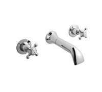 Old London Topaz White Crosshead Wall Mounted 3 Tap Hole Basin Mixer Tap with Dome Collar | Chrome | Brass | 55mm x 55mm x 180mm