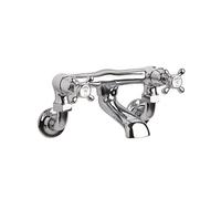 Old London Topaz White Crosshead Wall Mounted Bath Filler Tap with Dome Collar | Chrome | Brass | 262mm x 142mm x 197mm
