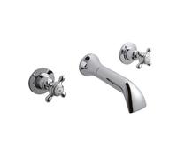 Old London Topaz White Crosshead Wall Mounted Bath Spout and Stop Taps with Dome Collar | Chrome | Brass | 69mm x 69mm x 218mm