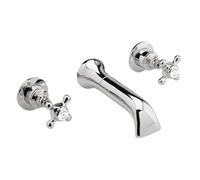 Old London Topaz White Crosshead Wall Mounted Bath Spout and Stop Taps with Hex Collar | Chrome | Brass | 69mm x 69mm x 218mm
