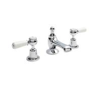 Old London Topaz White Lever 3 Tap Hole Basin Mixer Tap with Dome Collar | Chrome | Brass | 246mm x 94mm x 140mm