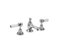 Old London Topaz White Lever 3 Tap Hole Basin Mixer Tap with Hex Collar | Chrome | Brass | 246mm x 94mm x 140mm