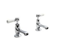 Old London Topaz White Lever Basin Taps with Dome Collar | Chrome | Brass | 66mm x 122mm x 119mm