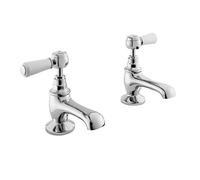 Old London Topaz White Lever Basin Taps with Hex Collar | Chrome | Brass | 66mm x 122mm x 119mm
