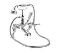 Old London Topaz White Lever Bath Shower Mixer Tap and Shower Kit with Dome Collar | Chrome | Brass | 350mm x 320mm x 155mm