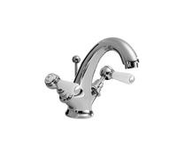 Old London Topaz White Lever Mono Basin Mixer Tap with Hex Collar | Chrome | Brass | 214mm x 176mm x 158mm