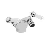 Old London Topaz White Lever Mono Bidet Mixer Tap with Hex Collar | Chrome | Brass | 173mm x 130mm x 130mm