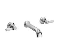 Old London Topaz White Lever Wall Mounted 3 Tap Hole Basin Mixer Tap with Hex Collar | Chrome | Brass | 55mm x 55mm x 180mm