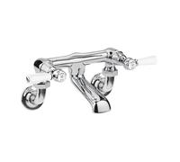 Old London Topaz White Lever Wall Mounted Bath Filler Tap with Dome Collar | Chrome | Brass | 338mm x 142mm x 197mm