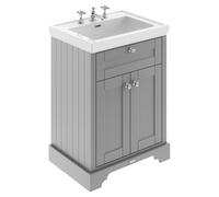 Old London Floor Standing 2 Door Vanity Unit & 3 Tap Hole Fireclay Basin, 600Mm - Storm Grey