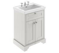 Hudson Reed Old London Floor Standing 2 Door Vanity Unit & 3 Tap Hole Fireclay Basin, 600Mm - Timeless Sand