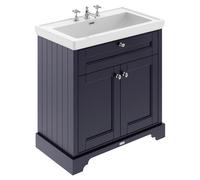 Old London Woodgrain 2 Door Vanity Unit and 3 Tap Hole Fireclay Basin | Twilight Blue | MDF | 800mm