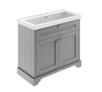 Old London Woodgrain 2 Door Vanity Unit and Classic Fireclay Basin | Storm Grey | MDF | 1000mm
