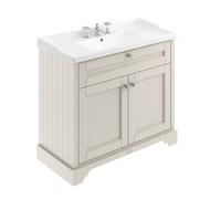 Old London Woodgrain 2 Door Vanity Unit and Edwardian 3 Tap Hole Basin | Timeless Sand | MDF | 1000mm