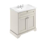 Old London Woodgrain 2 Door Vanity Unit and Edwardian 3 Tap Hole Basin | Timeless Sand | MDF | 800mm