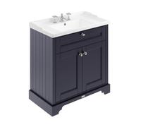 Old London Woodgrain 2 Door Vanity Unit and Edwardian 3 Tap Hole Basin | Twilight Blue | MDF | 800mm