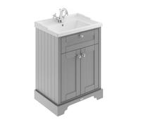 Old London Woodgrain 2 Door Vanity Unit and Edwardian Basin | Storm Grey | MDF | 600mm