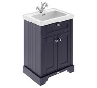 Old London Woodgrain 2 Door Vanity Unit and Fireclay Basin | Twilight Blue | MDF | 600mm