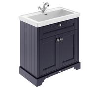 Hudson Reed LOF306 Old London Traditional Bathroom Floor Standing 2 Door Vanity Unit & 1 Tap Hole Fireclay Basin, 800mm, Twilight Blue