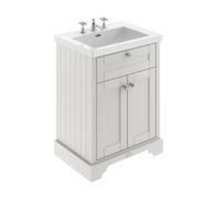 Old London Woodgrain 2 Door Vanity Unit and Minimalist 3 Tap Hole Fireclay Basin | Timeless Sand | MDF | 600mm