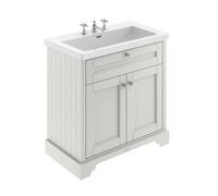 Old London Woodgrain 2 Door Vanity Unit and Minimalist 3 Tap Hole Fireclay Basin | Timeless Sand | MDF | 800mm
