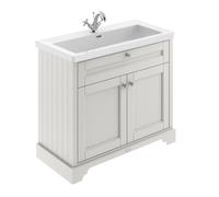 Old London Woodgrain 2 Door Vanity Unit and Minimalist Fireclay Basin | Timeless Sand | MDF | 1000mm