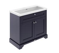 Old London Woodgrain 2 Door Vanity Unit and Minimalist Fireclay Basin | Twilight Blue | MDF | 1000mm