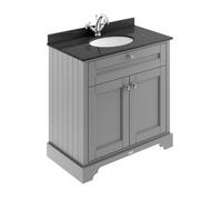 Old London Woodgrain 2 Door Vanity Unit with Black Marble Countertop and Round Ceramic Basin | Storm Grey | MDF | 800mm