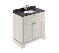 Old London Woodgrain 2 Door Vanity Unit with Black Marble Countertop and Round Ceramic Basin | Timeless Sand | MDF | 800mm