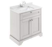 Old London Woodgrain 2 Door Vanity Unit with White Marble Countertop and Square Ceramic Basin | Timeless Sand | MDF | 800mm