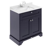Old London Woodgrain 2 Door Vanity Unit with White Marble Countertop and Square Ceramic Basin | Twilight Blue | MDF | 800mm