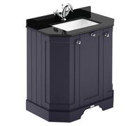 Old London Woodgrain Angled 2 Door Vanity Unit with Black Marble Countertop and Square Ceramic Basin | Twilight Blue | MDF | 600mm