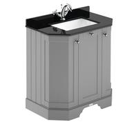 Old London Woodgrain Angled 2 Door Vanity Unit with Black Marble Countertop and Square Ceramic Basin | Storm Grey | MDF | 600mm