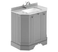 Old London Woodgrain Angled 2 Door Vanity Unit with Grey Marble Countertop and Square Ceramic Basin | Storm Grey | MDF | 600mm