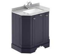 Old London Woodgrain Angled 2 Door Vanity Unit with Grey Marble Countertop and Square Ceramic Basin | Twilight Blue | MDF | 600mm