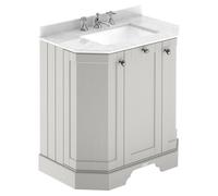 Old London Woodgrain Angled 2 Door Vanity Unit with White Marble Countertop and Square Ceramic 3 Tap Hole Basin | Timeless Sand | MDF | 600mm