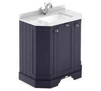 Old London Woodgrain Angled 2 Door Vanity Unit with White Marble Countertop and Square Ceramic Basin | Twilight Blue | MDF | 600mm