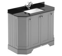 Old London Woodgrain Angled 4 Door Vanity Unit with Black Marble Countertop and Square Ceramic Basin | Storm Grey | MDF | 1000mm