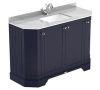 Old London Woodgrain Angled 4 Door Vanity Unit with Grey Marble Countertop and Square Ceramic Basin | Twilight Blue | MDF | 1200mm