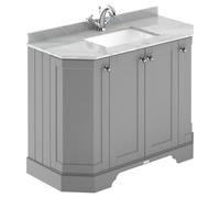 Old London Woodgrain Angled 4 Door Vanity Unit with Grey Marble Countertop and Square Ceramic Basin | Storm Grey | MDF | 1000mm