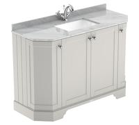 Old London Woodgrain Angled 4 Door Vanity Unit with Grey Marble Countertop and Square Ceramic Basin | Timeless Sand | MDF | 1200mm