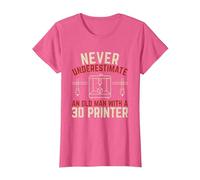 Old Man 3D Printer T-Shirt, Women, Pink Heather, X-Large