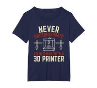 Old Man 3D Printer T-Shirt, Women's Plus, Navy Blue, 3X