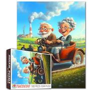 Old Man and Old Woman Jigsaw Puzzles for Adult 1000 Pieces Romantic Couple Cycling Puzzles Wall Decor Whimsical Grandma Funny Jigsaw Puzzle About Friendship 20''x27”inch Family Game Challengings