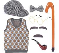 Old Man Costume Cosplay Stage Props Adult 1920s Mens Professor Wigs Set School Story Telling Product Grandpa For Kids For Boys Grandma For Old